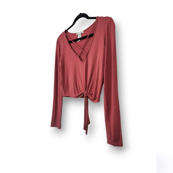 🌿Gaze Women's Small Deep Dusty Rose Crop Top with Crisscross Bodice - Picture 6 of 10